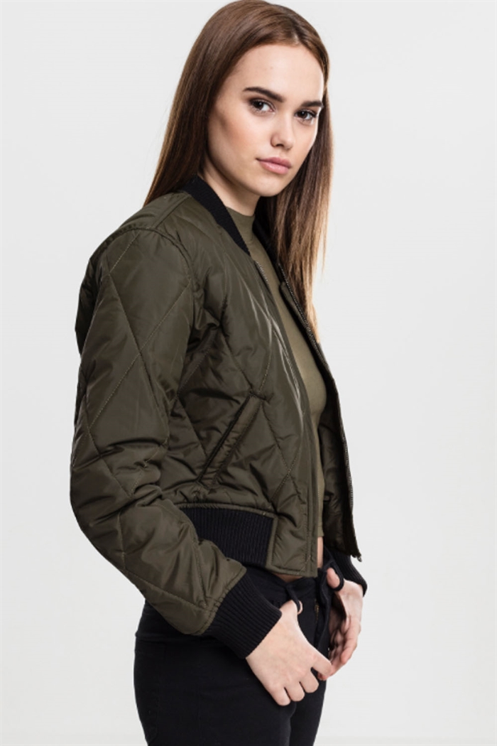 Ladies Diamond Quilt Short Bomber