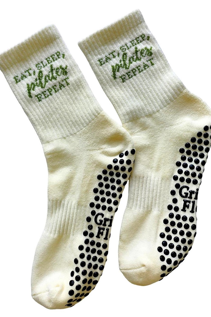 Eat sleep Pilates repeat, skridsikre pilatessokker